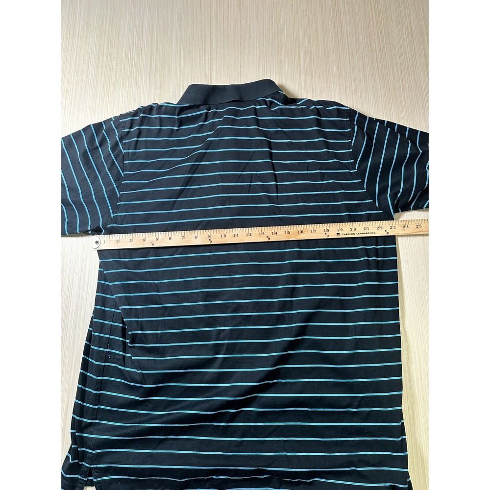 Peter Millar Polo Shirt Mens XL Black Blue Striped Baltusrol Logo Golf‎ Pullover - Picture 5 of 6